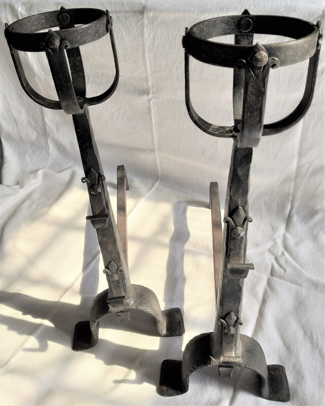 Large pair iron Endirons or Firedogs